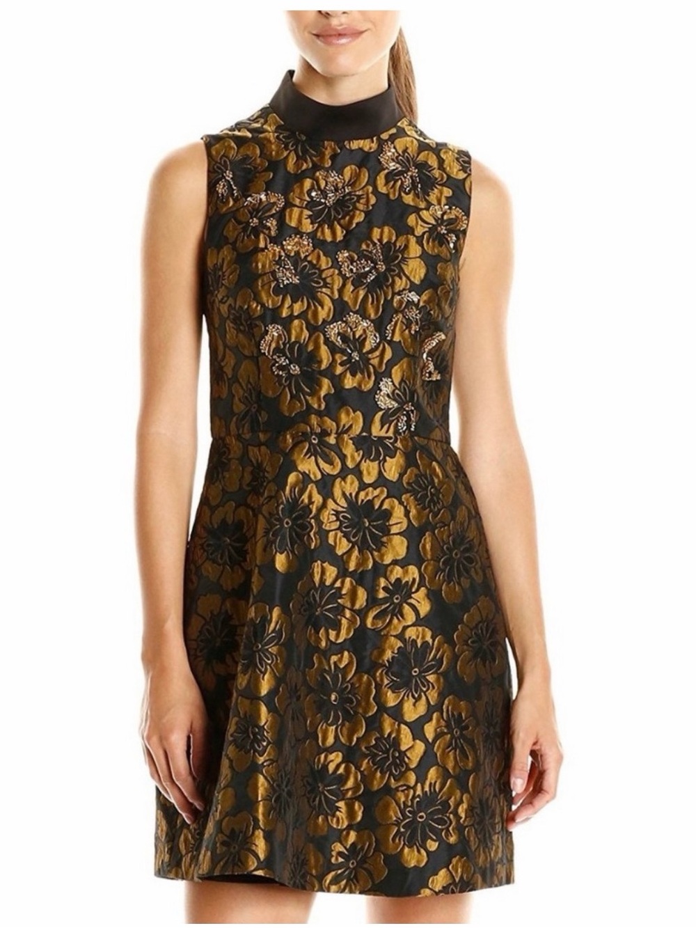Rachel Rachel Roy Black Gold Womens Size 8 Sheath Floral Dress with collar